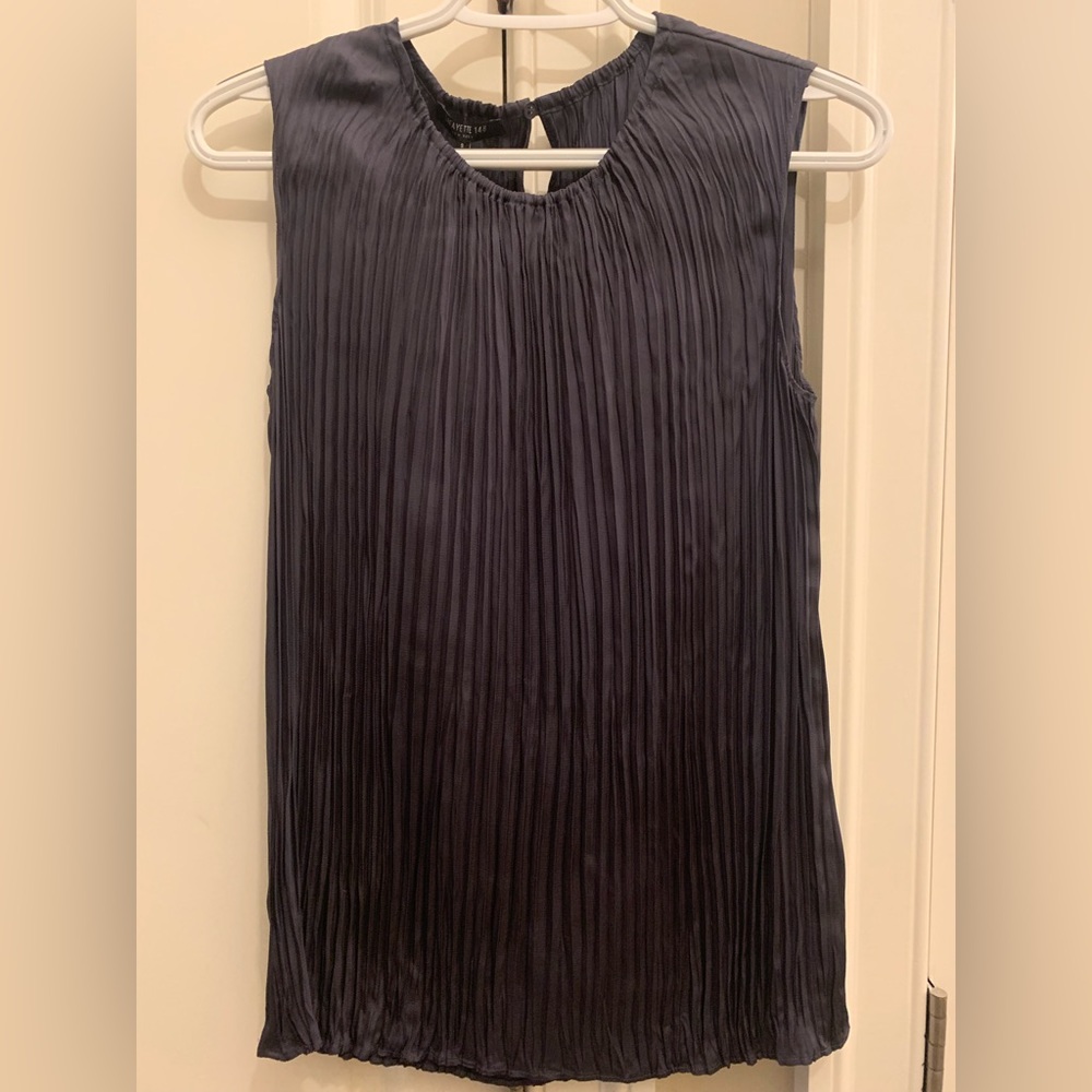 NWT Lafayette 148 New York silk blend shell chemise crinkle admiral blue small